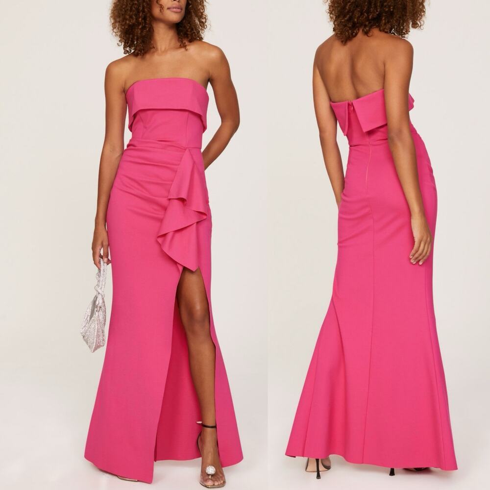 Elliatt Across Pink strapless cocktail party Maxi Gown ruffle details sz S